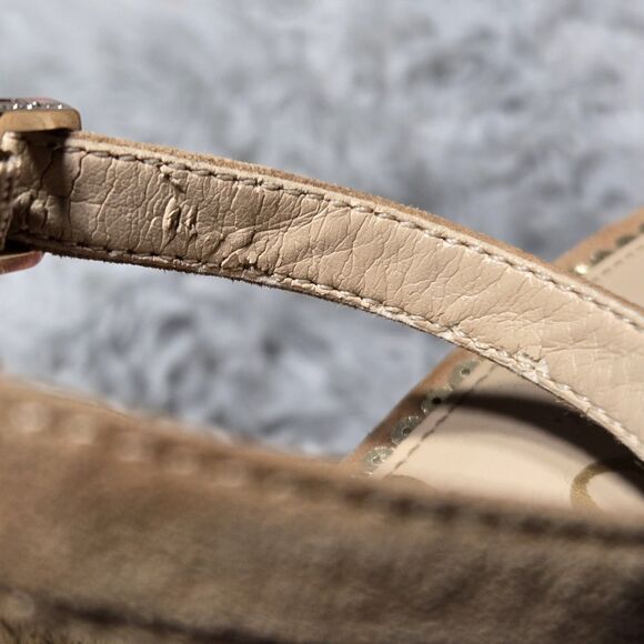 Sam Edelman Womens 7M Suede Ankle Strap Chunky High Heels Camel Pumps Winter Dis - Picture 9 of 9